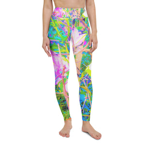 Colorful Floral Yoga Leggings, Abstract Oriental Lilies in My Rubio Garden