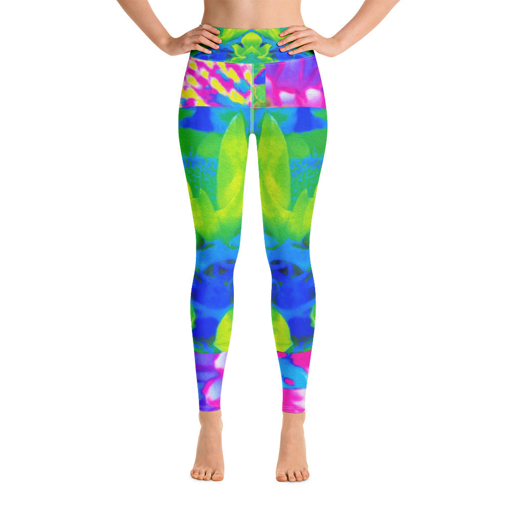 Yoga Leggings for Women, Abstract Patchwork Sunflower Garden Collage All Over Print