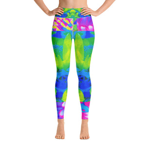 Yoga Leggings for Women, Abstract Patchwork Sunflower Garden Collage All Over Print