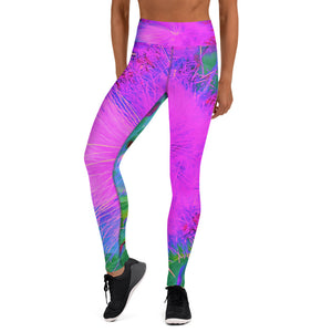 Yoga Leggings for Women, Psychedelic Nature Ultra-Violet Purple Milkweed