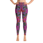 Yoga Leggings for Women, Cool Trippy Magenta, Red and Green Wavy Pattern