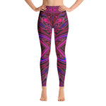 Yoga Leggings for Women, Trippy Hot Pink, Red and Blue Abstract Butterfly