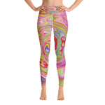 Yoga Leggings for Women, Retro Pink, Yellow and Magenta Abstract Groovy Art