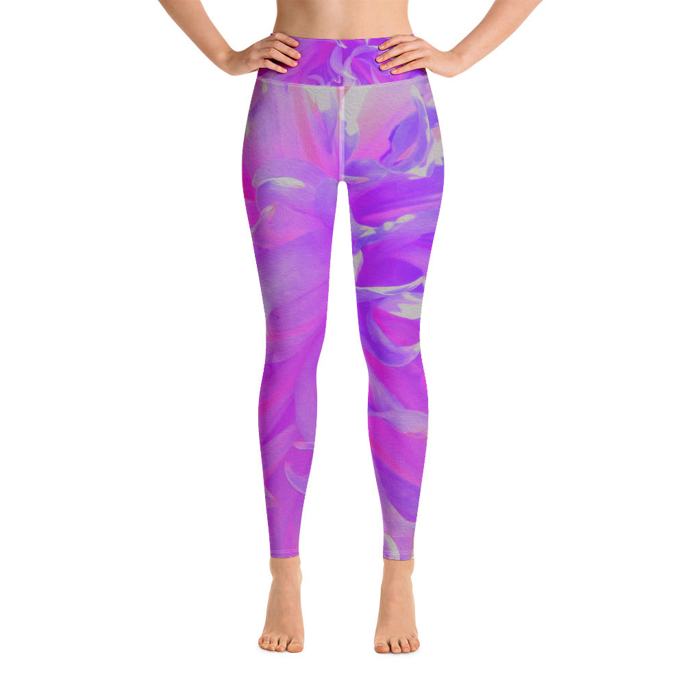 Yoga Leggings for Women, Elegant Ultra-Violet Decorative Dahlia Flower