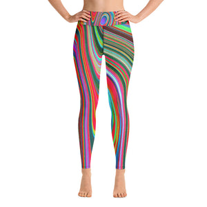 Yoga Leggings for Women, Trippy Red, Green and Blue Abstract Groovy Art