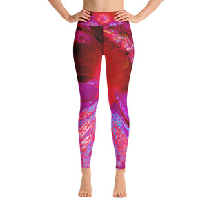 Yoga Leggings for Women, Psychedelic Trippy Retro Red Hibiscus Flower