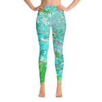 Yoga Leggings, Elegant Aqua and Green Limelight Hydrangea Detail