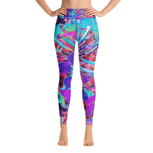 Yoga Leggings, Blooming Abstract Purple and Blue Flower