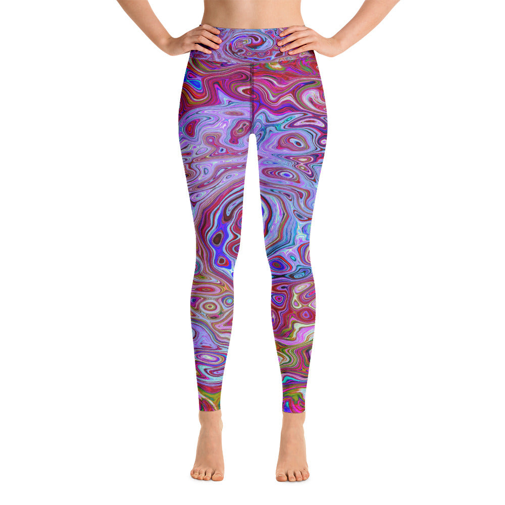 Yoga Leggings, Retro Groovy Abstract Lavender and Magenta Swirl
