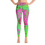 Yoga Leggings, Groovy Abstract Green and Red Lava Liquid Swirl