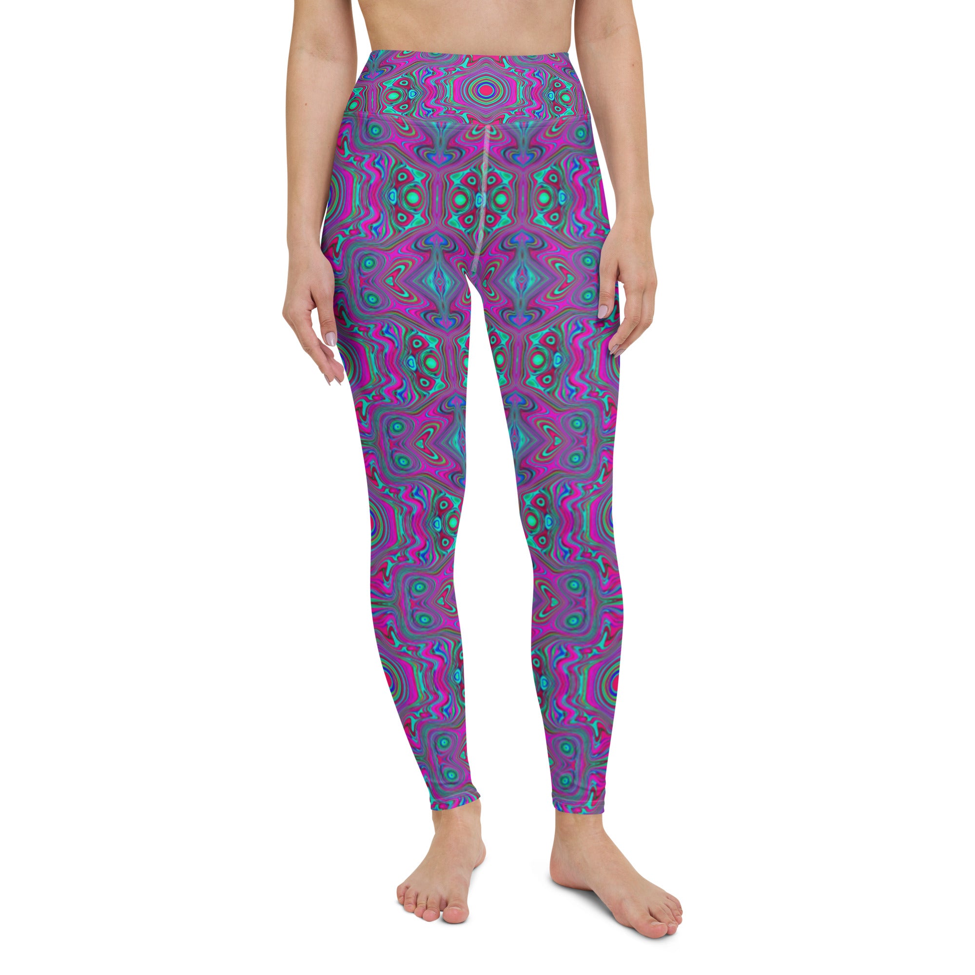 Yoga Leggings, Trippy Retro Magenta, Blue and Green Abstract