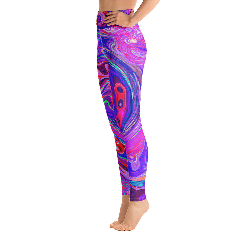 Yoga Leggings for Women, Retro Purple and Orange Abstract Groovy Swirl