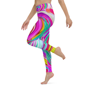Yoga Leggings for Women, Colorful Fiesta Swirl Retro Abstract Design