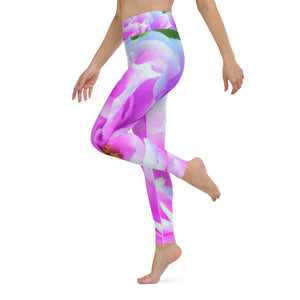 Yoga Leggings for Women, Stunning Double Pink Peony Flower Detail