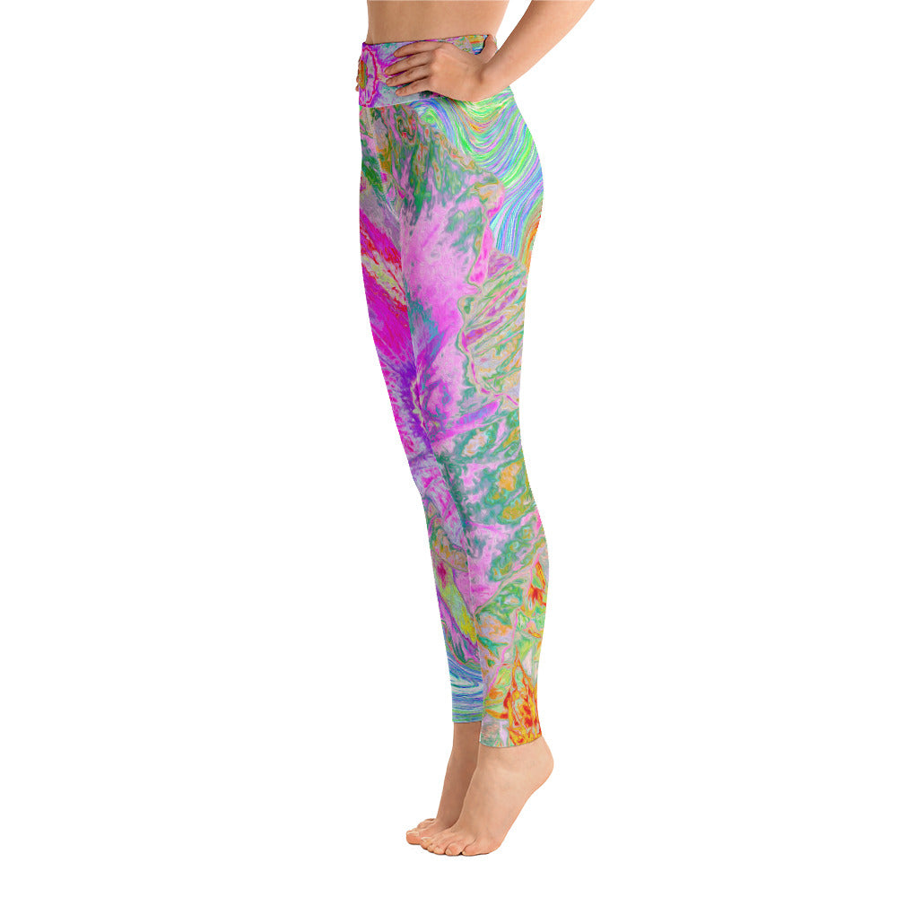 Yoga Leggings for Women, Psychedelic Hot Pink and Ultra-Violet Hibiscus