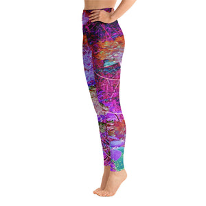 Yoga Leggings, Spooky Abstract Orange and Purple Hydrangea Landscape