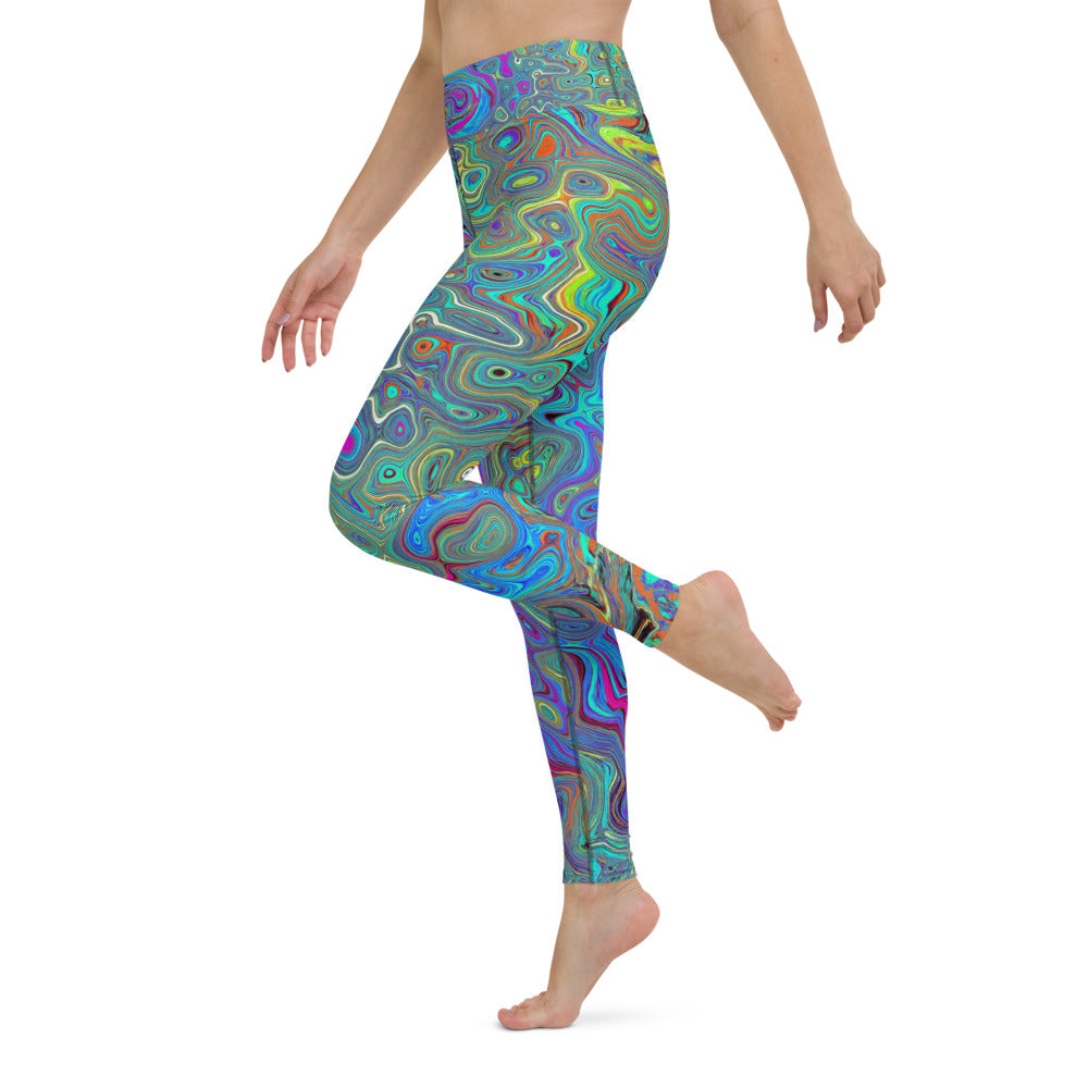 Yoga Leggings for Women, Magenta, Blue and Sea Foam Green Retro Swirl