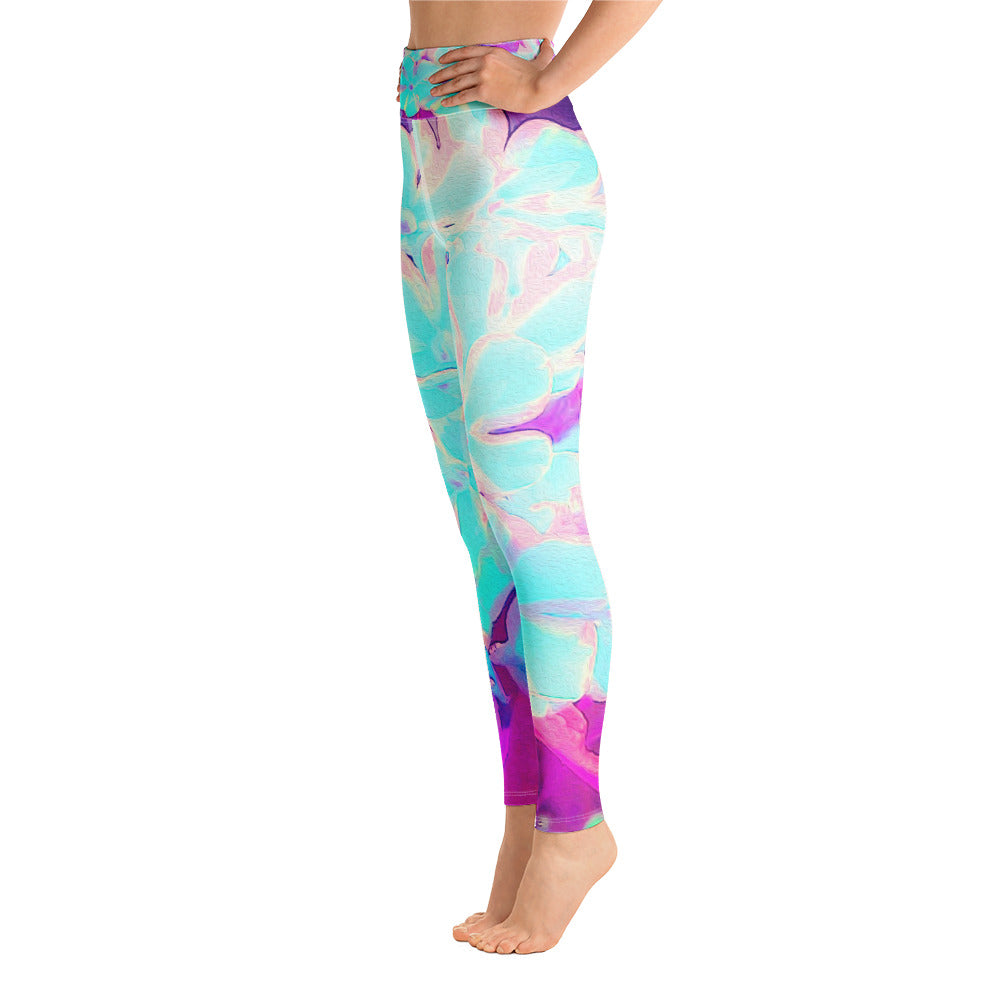 Yoga Leggings for Women, Robin's Egg Blue Peppermint Twist Phlox Flowers