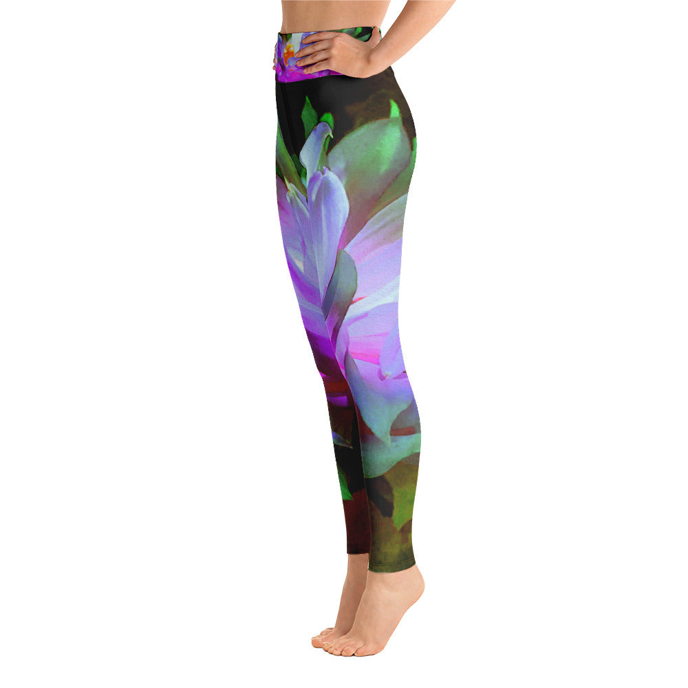 Yoga Leggings for Women, Stunning Magenta and Lime Green Cactus Dahlia