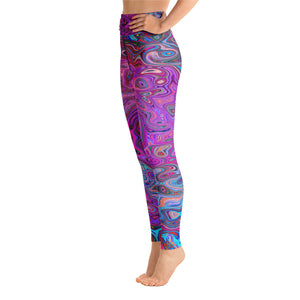 Yoga Leggings, Purple, Blue and Red Abstract Retro Swirl