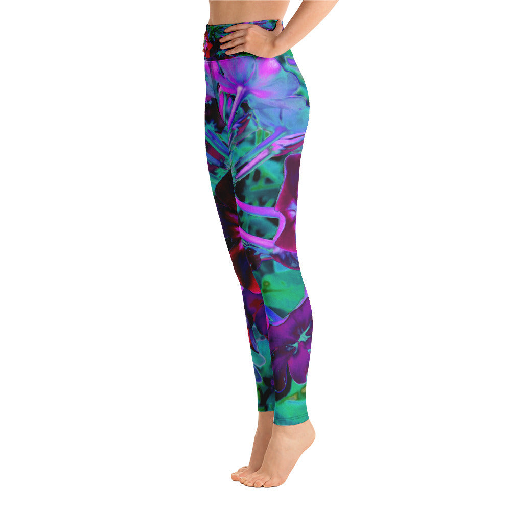 Yoga Leggings, Dramatic Red, Purple and Pink Garden Flower