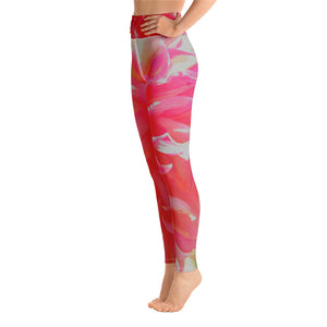 Yoga Leggings, Elegant Coral and Pink Decorative Dahlia