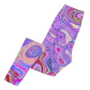 Yoga Leggings, Groovy Abstract Retro Red, Purple and Pink Swirl