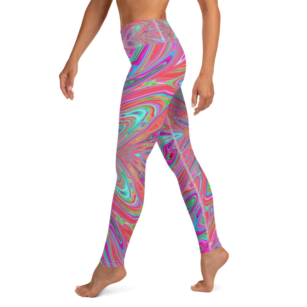 Yoga Leggings, Trippy Pink, Aqua and Magenta Abstract Butterfly