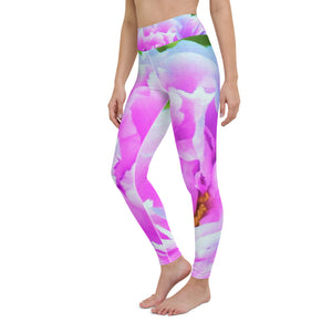 Yoga Leggings for Women, Stunning Double Pink Peony Flower Detail