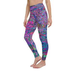 Yoga Leggings for Women, Abstract Psychedelic Rainbow Colors Foliage Garden