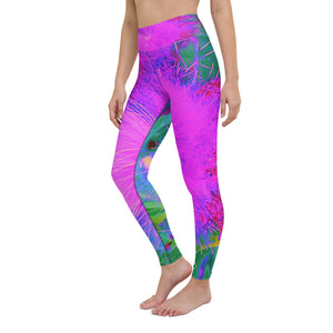 Yoga Leggings for Women, Psychedelic Nature Ultra-Violet Purple Milkweed