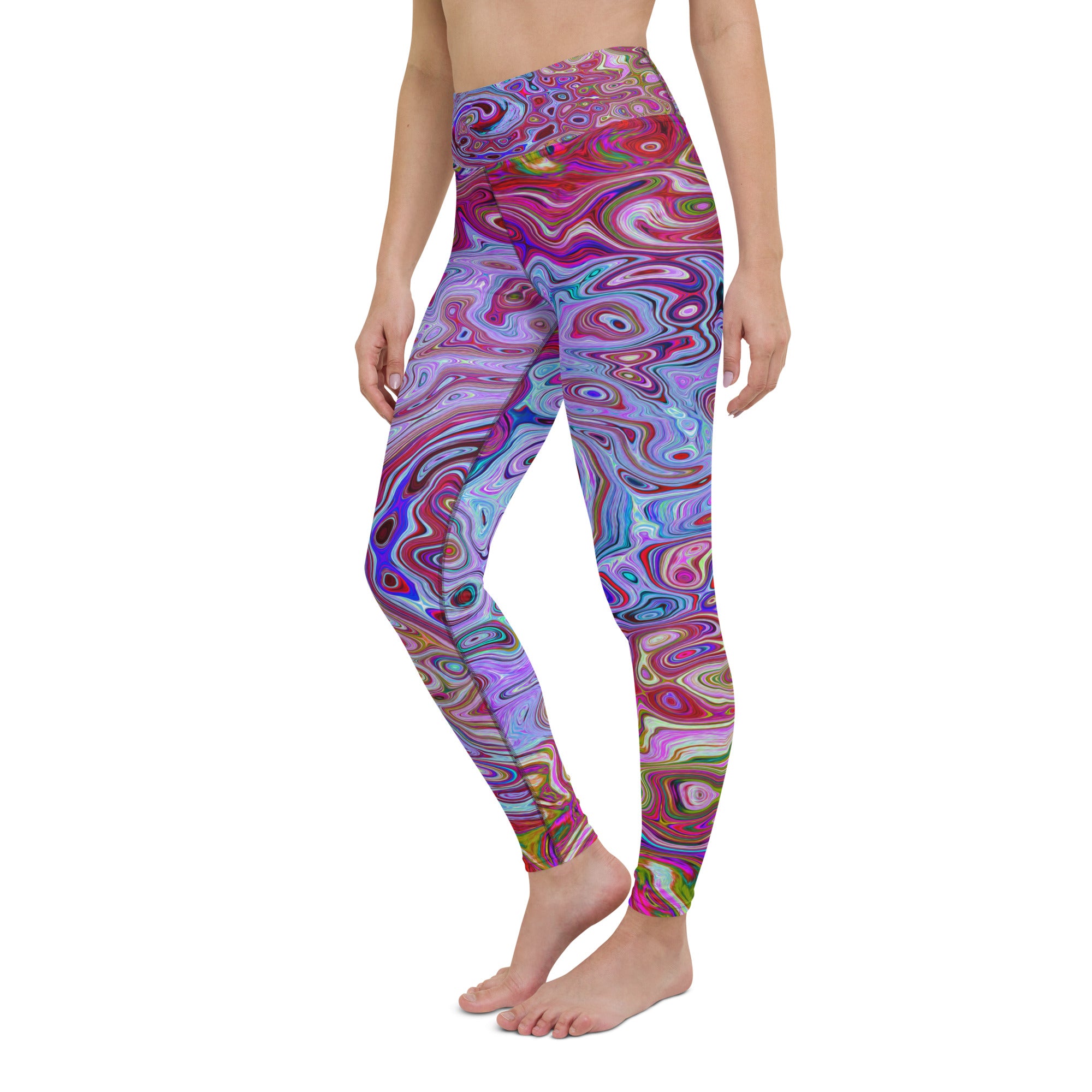 Yoga Leggings, Retro Groovy Abstract Lavender and Magenta Swirl
