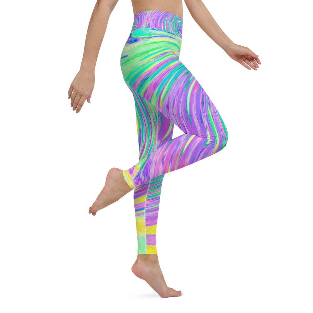 Yoga Leggings for Women, Turquoise Blue and Purple Abstract Swirl