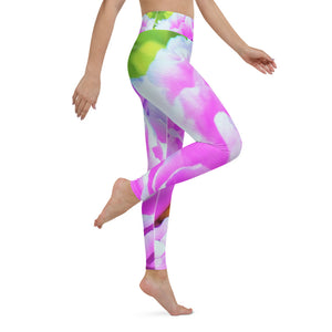 Yoga Leggings for Women, Stunning Double Pink Peony Flower Detail