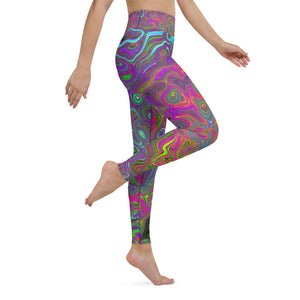 Yoga Leggings for Women, Trippy Hot Pink Abstract Retro Liquid Swirl