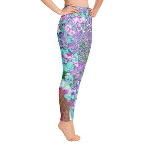 Yoga Leggings for Women, Elegant Aqua and Purple Limelight Hydrangea Detail