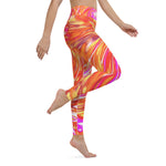 Yoga Leggings for Women, Abstract Retro Magenta and Autumn Colors Floral Swirl