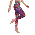 Yoga Leggings for Women, Watercolor Red Groovy Abstract Retro Liquid Swirl