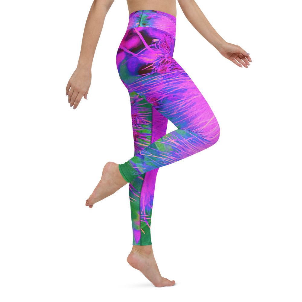 Yoga Leggings for Women, Psychedelic Nature Ultra-Violet Purple Milkweed