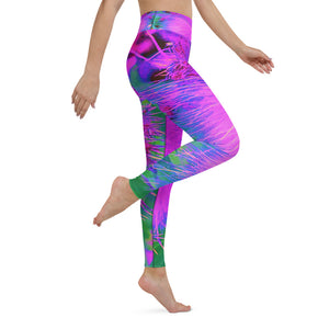 Yoga Leggings for Women, Psychedelic Nature Ultra-Violet Purple Milkweed