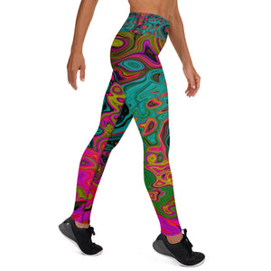 Yoga Leggings for Women, Trippy Turquoise Abstract Retro Liquid Swirl