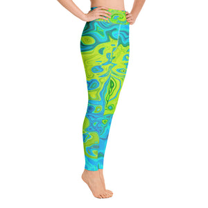 Yoga Leggings for Women, Groovy Chartreuse and Aquamarine Liquid Swirl