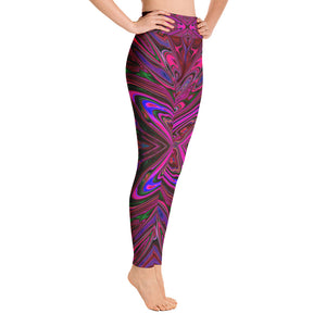 Yoga Leggings for Women, Trippy Hot Pink, Red and Blue Abstract Butterfly