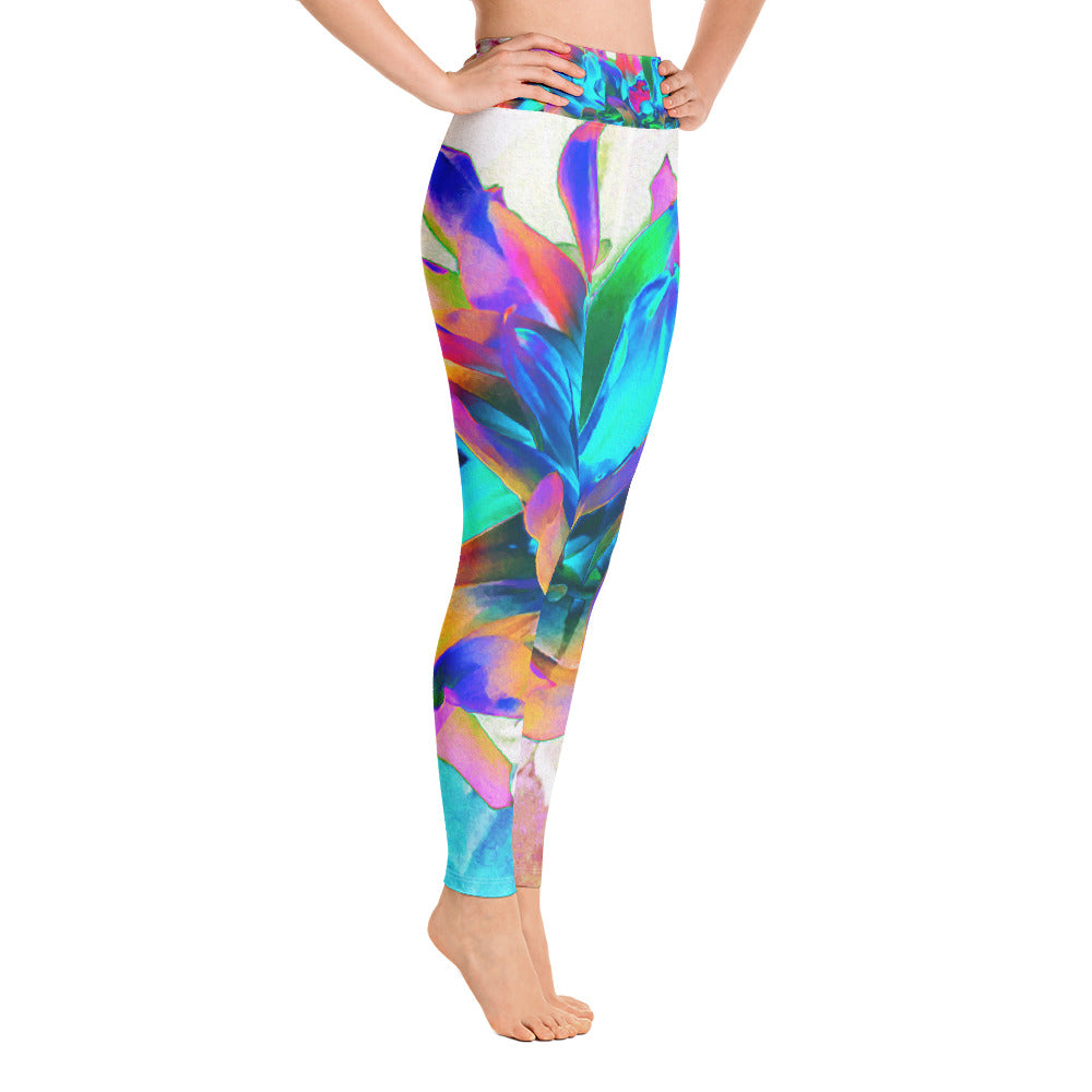 Yoga Leggings for Women, Stunning Watercolor Rainbow Cactus Dahlia