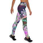 Yoga Leggings for Women, Cool Abstract Retro Nature in Pink and Lime Green