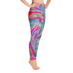 Yoga Leggings for Women, Abstract Floral Psychedelic Rainbow Waves of Color