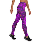 Yoga Leggings for Women, Abstract Magenta and Black Groovy Pattern