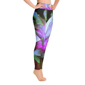 Yoga Leggings for Women, Stunning Magenta and Lime Green Cactus Dahlia