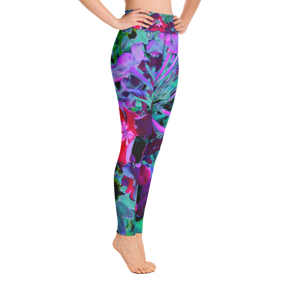 Yoga Leggings, Dramatic Red, Purple and Pink Garden Flower