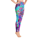 Yoga Leggings, Blooming Abstract Purple and Blue Flower